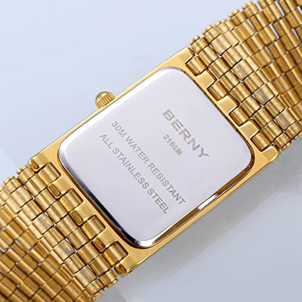 Watches Men: BERNY Gold 2166M Japanese Quartz Movement – Close-up Detail