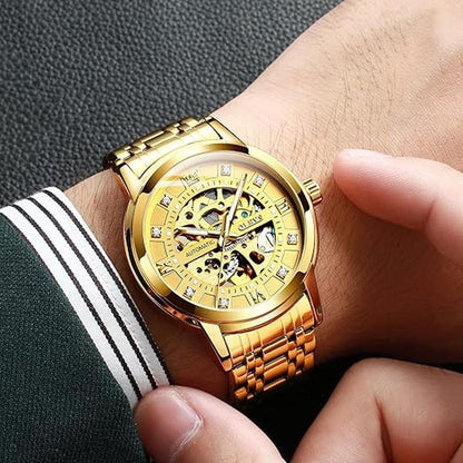 Olevs Men's Gold Skeleton Watch – Close-up Detail