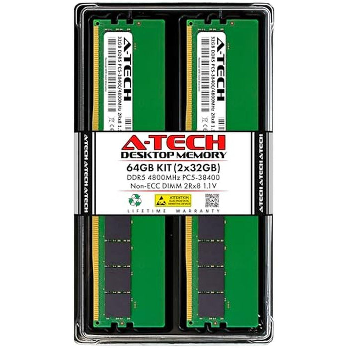 Tech 64GB: A-Tech 64GB Kit 2x32GB DDR5 4800MHz – Front View