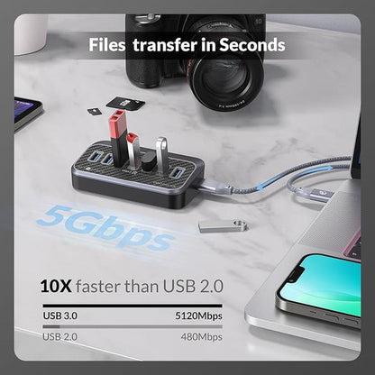 USB Hub: 7 USB Expander with 32 Ergonomic Design – Side View