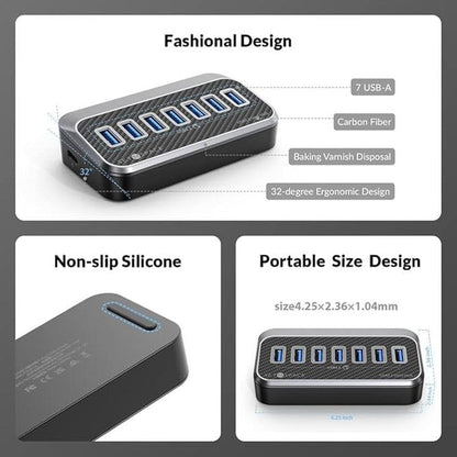 USB Hub: 7 USB Expander with 32 Ergonomic Design – Packaging