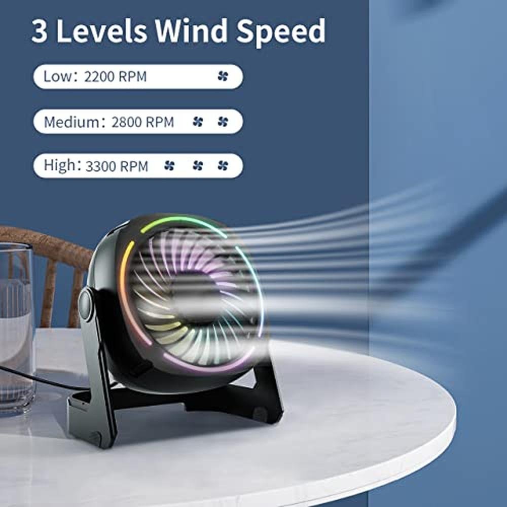Punoge Small USB Desk Fan: 5.3 Inch Portable Table Fan – Side View