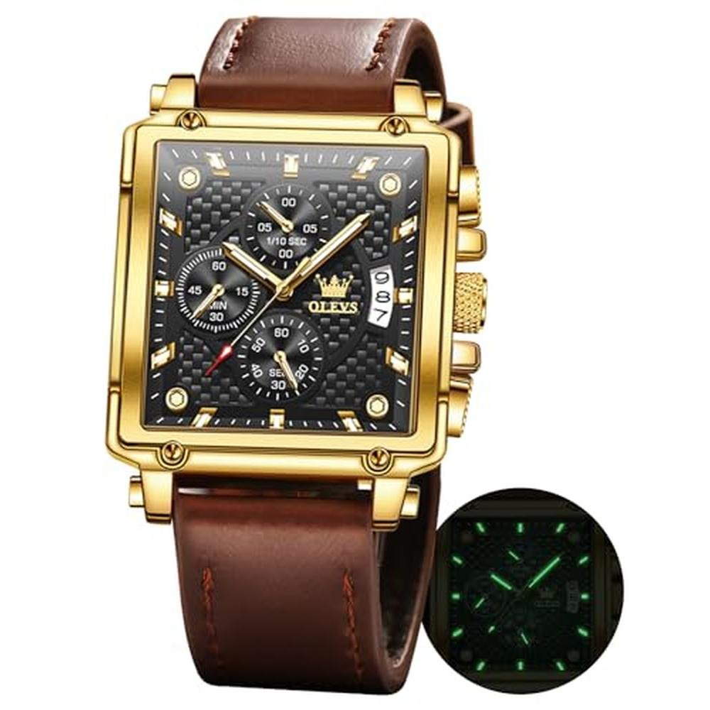 OLEVS Watches for Men Quartz Leather Fashion Dress Watch – Front View
