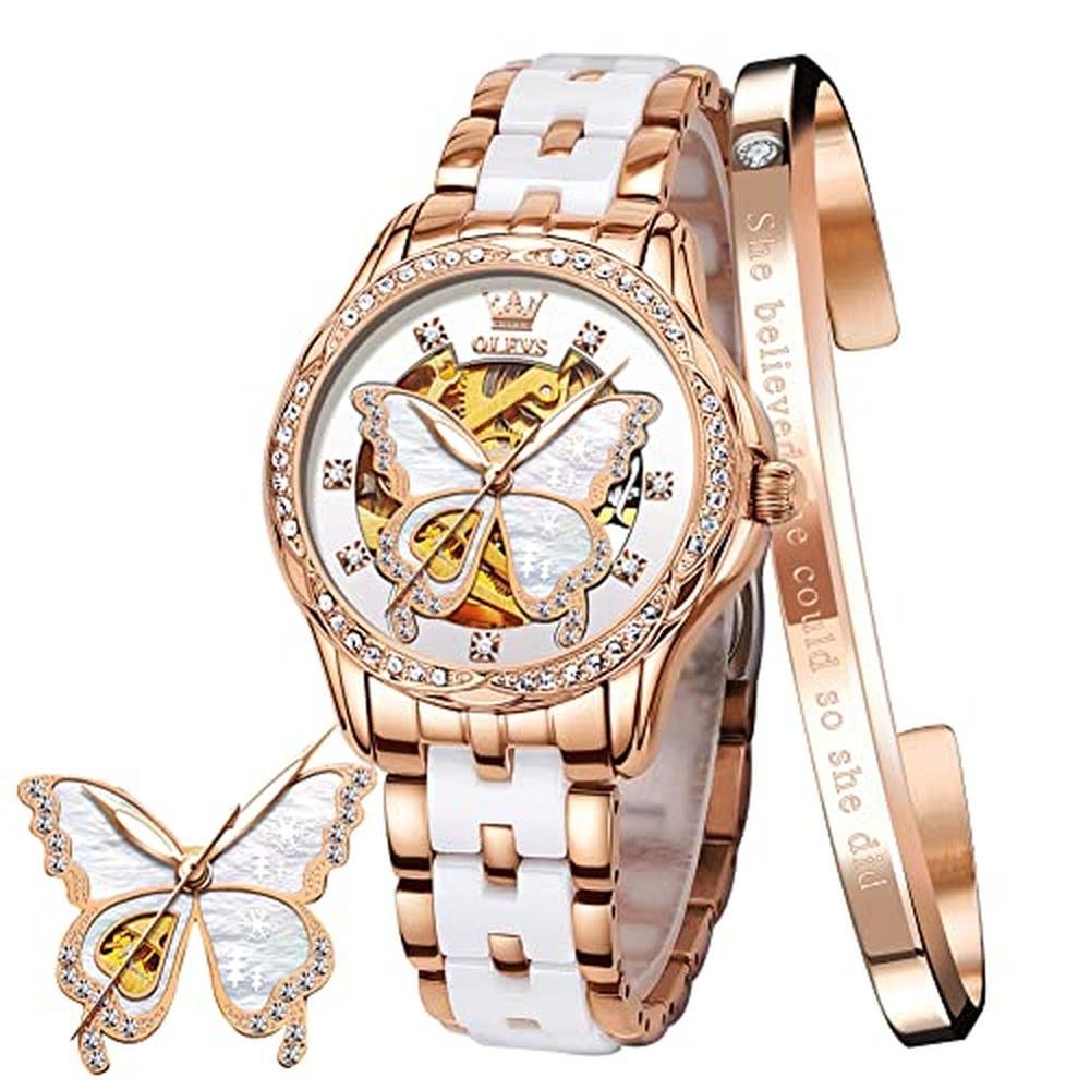 Premium OLEVS Women's Rose Gold Automatic Watches with – Front View