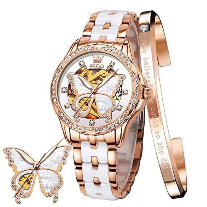 Premium OLEVS Women's Rose Gold Automatic Watches with – Front View