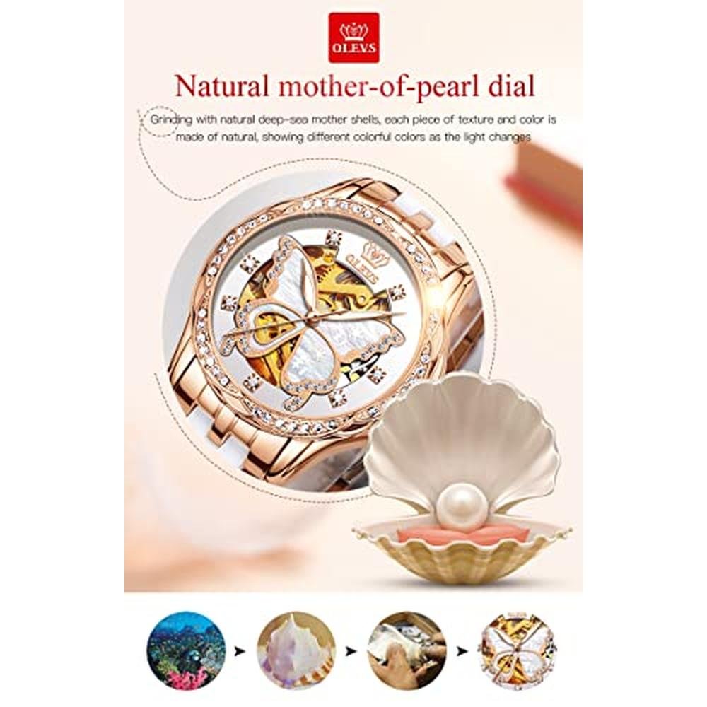 Premium OLEVS Women's Rose Gold Automatic Watches with – Packaging