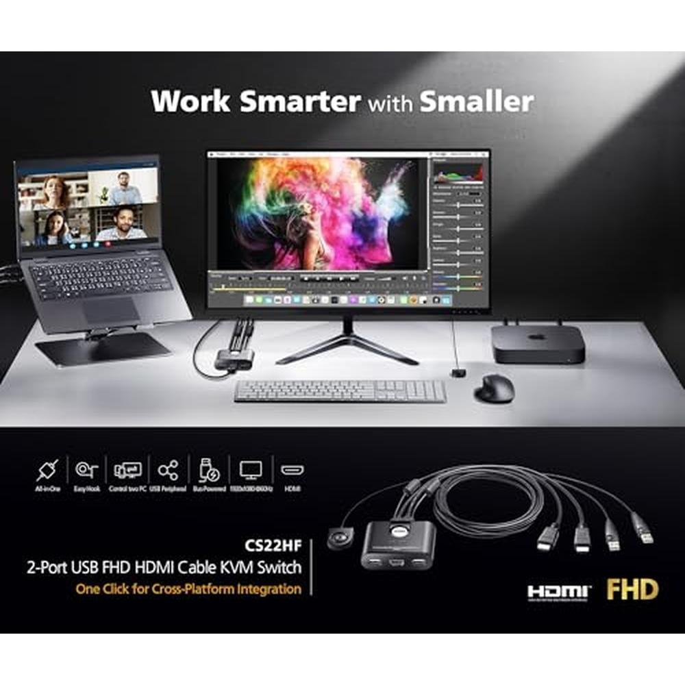 ATEN CS22HF: 2-Port USB FHD HDMI KVM Switch – Close-up Detail
