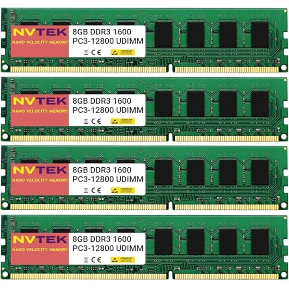 NVTEK 32GB: 4X8GB DDR3 1600MHZ PC3-12800 UDIMM 2Rx8 1.35V – Front View