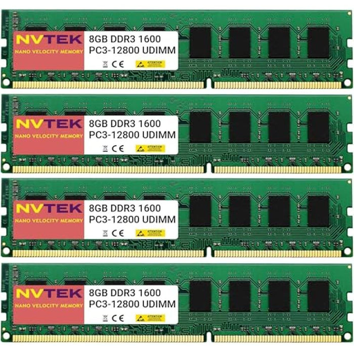NVTEK 32GB: 4X8GB DDR3 1600MHZ PC3-12800 UDIMM 2Rx8 1.35V – Front View
