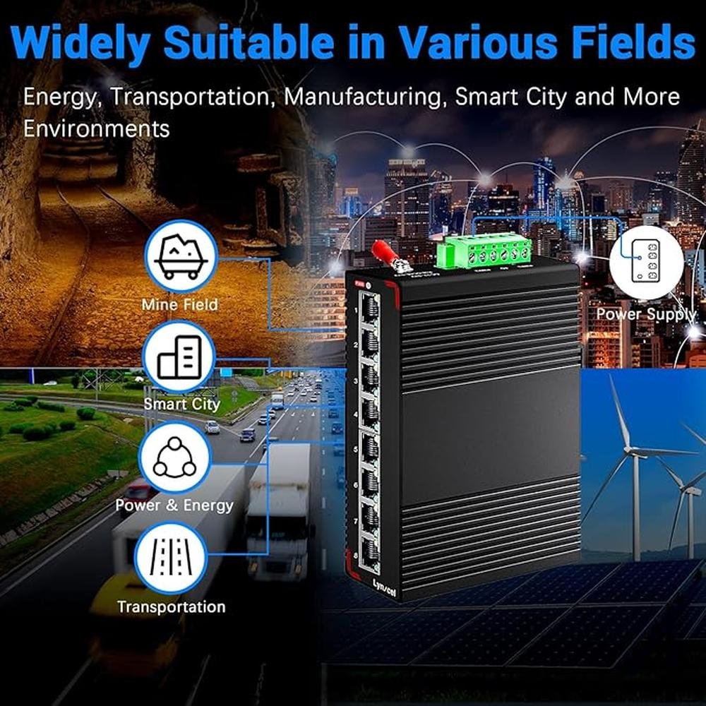 8-Port PoE Gigabit Industrial Ethernet Switch – Close-up Detail
