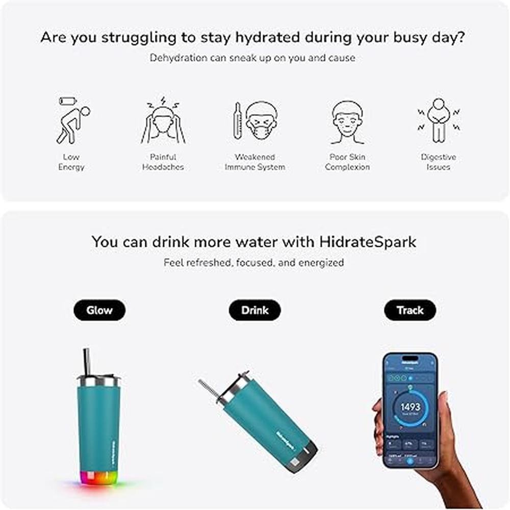 Water Bottle: Hidrate Spark PRO Smart Tumbler 20oz – Side View