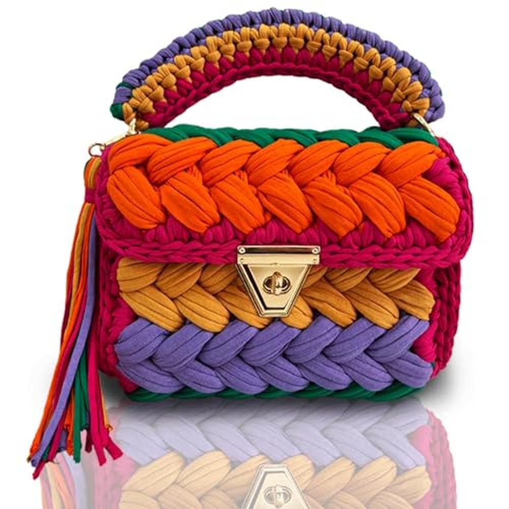 Evening Clutch: CHQEL Handmade Crochet Wedding Party Purse – Front View