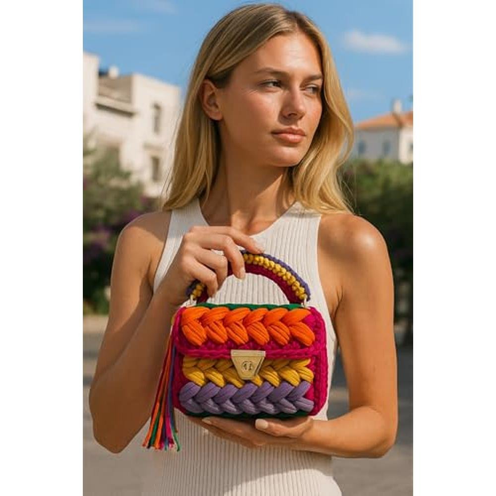 Evening Clutch: CHQEL Handmade Crochet Wedding Party Purse – Side View
