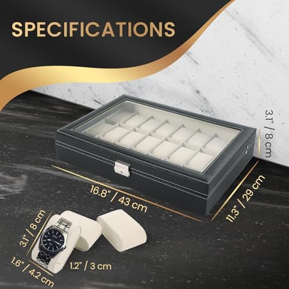 Watch Box: AMGSH 24-Slot Elegant Portable Black Watch – Side View