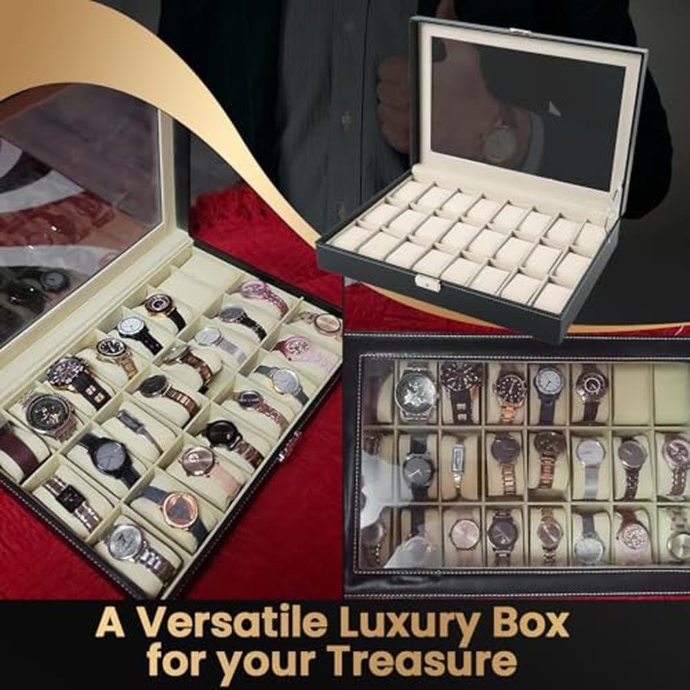 Watch Box: AMGSH 24-Slot Elegant Portable Black Watch – Packaging