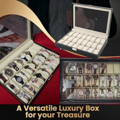 Watch Box: AMGSH 24-Slot Elegant Portable Black Watch – Packaging