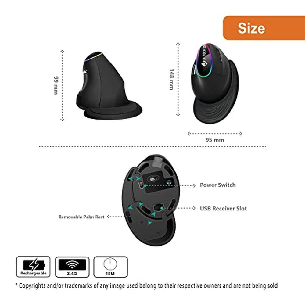 J-Tech Digital Ergonomic Mouse with Wireless Connection – Close-up Detail