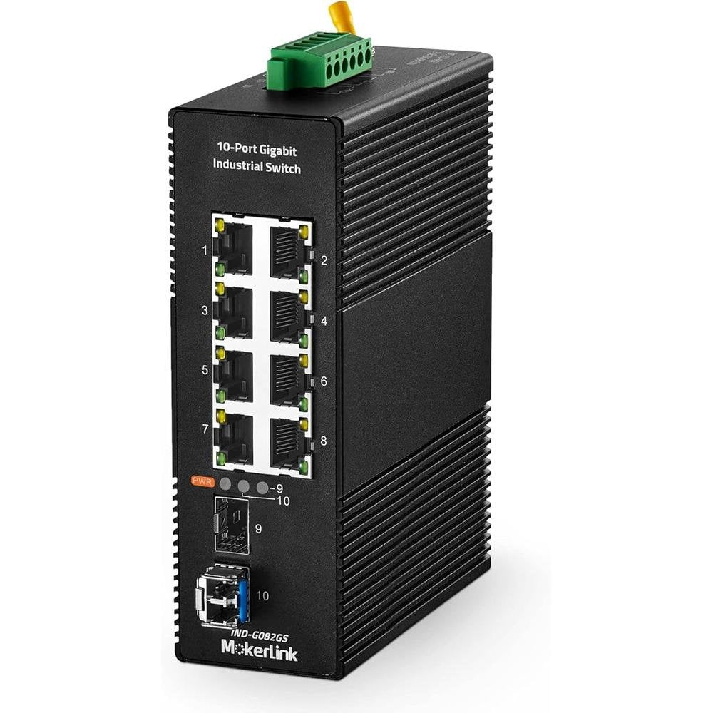 MokerLink 8 Port Gigabit Industrial DIN-Rail Ethernet Switch – Front View