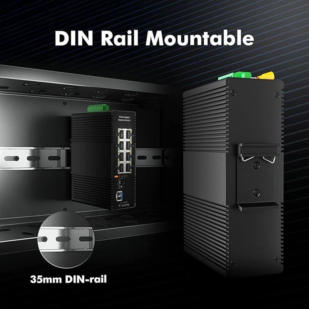 MokerLink 8 Port Gigabit Industrial DIN-Rail Ethernet Switch – Close-up Detail