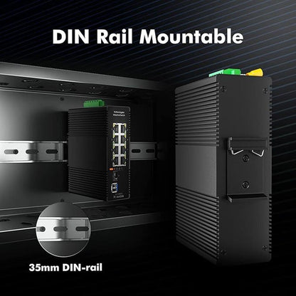 MokerLink 8 Port Gigabit Industrial DIN-Rail Ethernet Switch – Close-up Detail