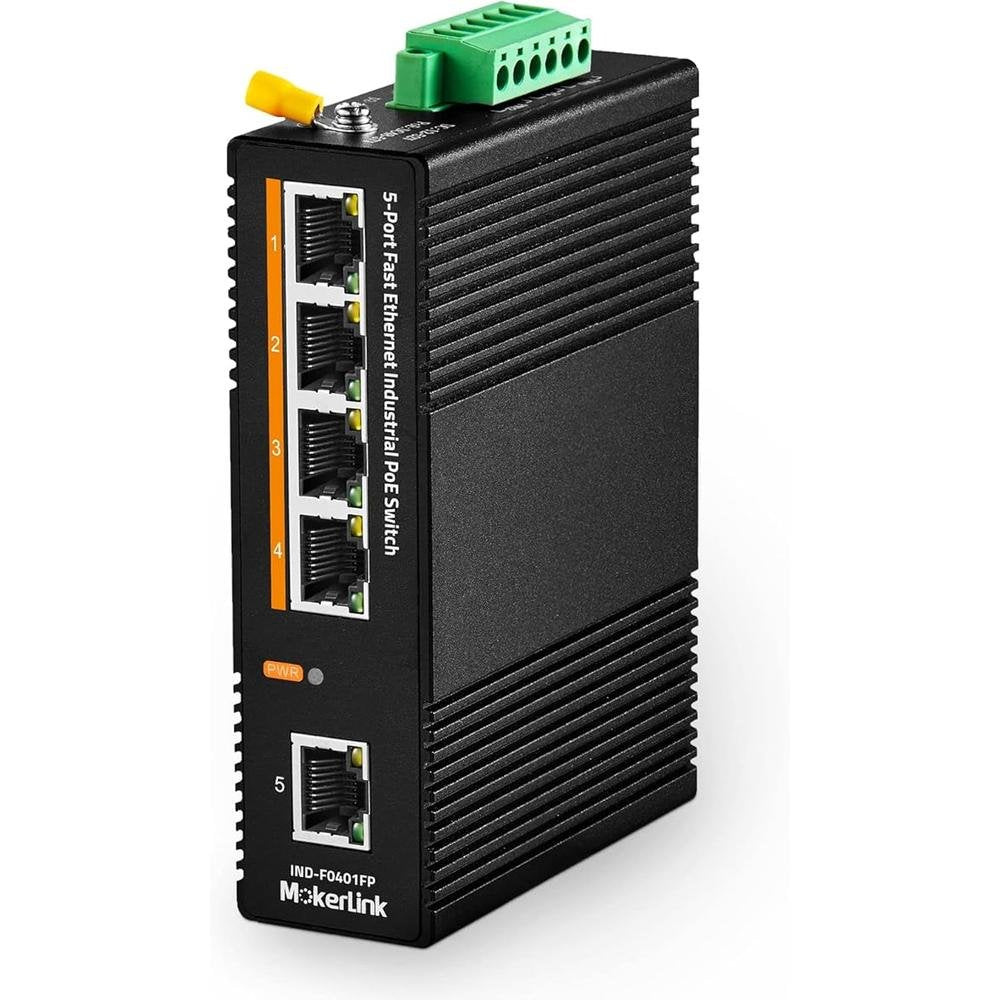 MokerLink 5 Port PoE Industrial DIN-Rail Network Switch – Front View
