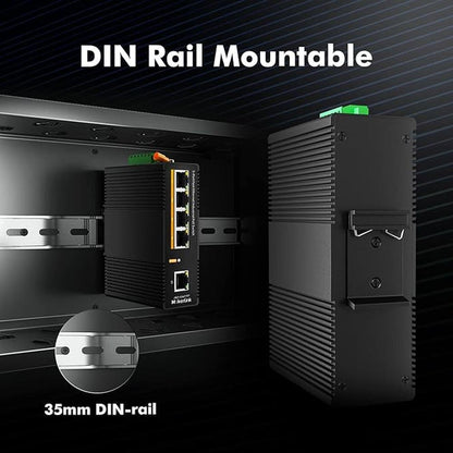 MokerLink 5 Port PoE Industrial DIN-Rail Network Switch – Close-up Detail