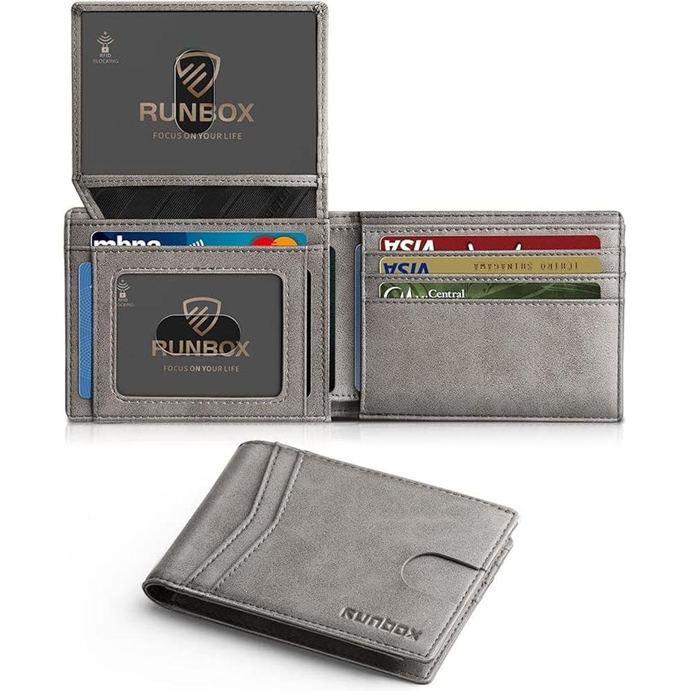 Runbox Wallet for Men: Slim RFID Leather 2 ID Window – Front View