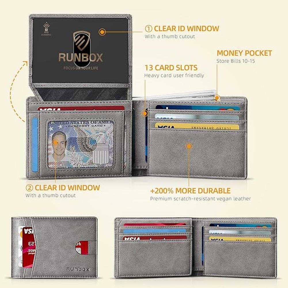Runbox Wallet for Men: Slim RFID Leather 2 ID Window – Side View