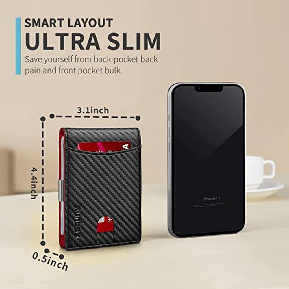 Wallet Men: RUNBOX Red Slim Bifold Leather Wallet – Side View