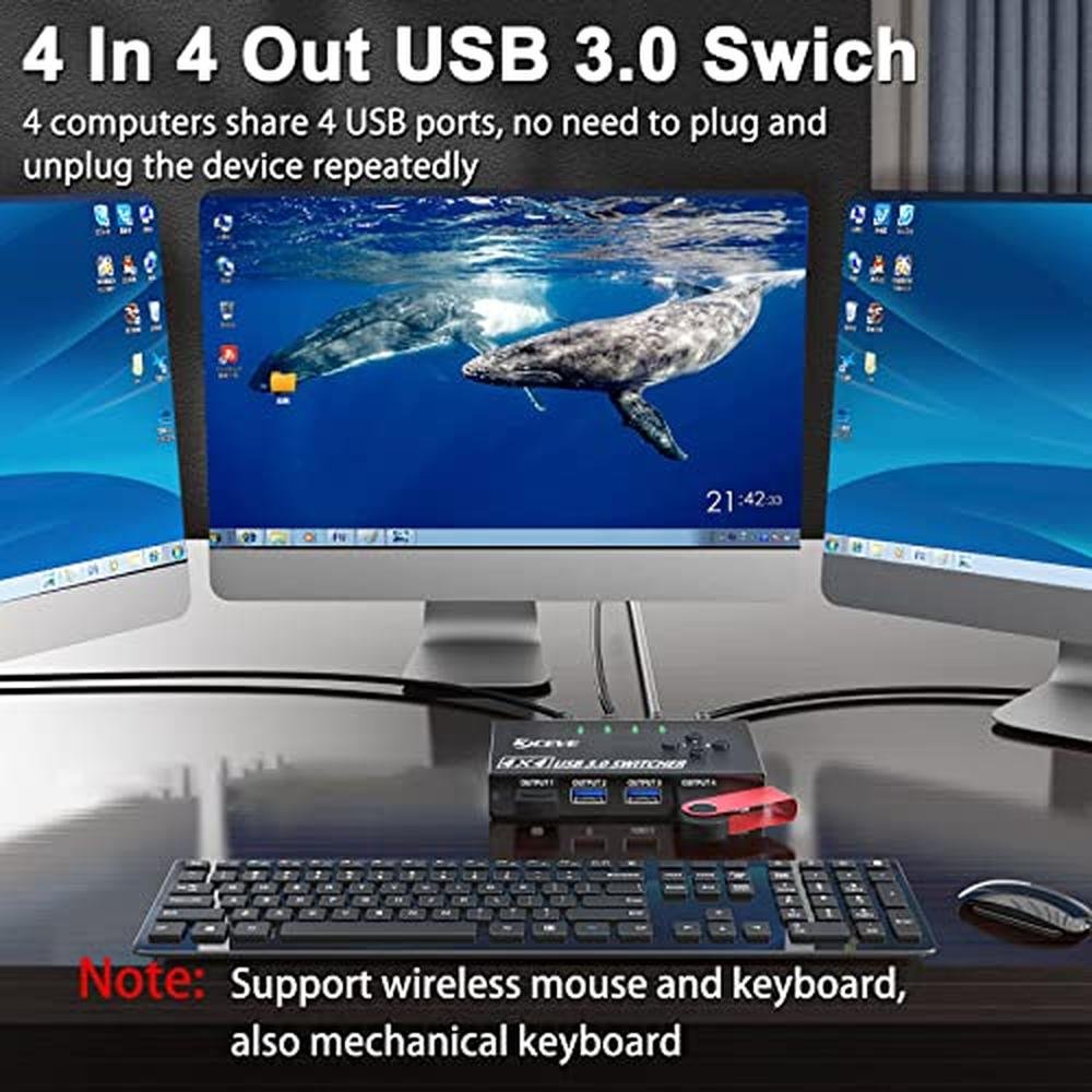 USB 3.0 Switch Selector: MLEEDA 4-Port KVM Switcher – Side View