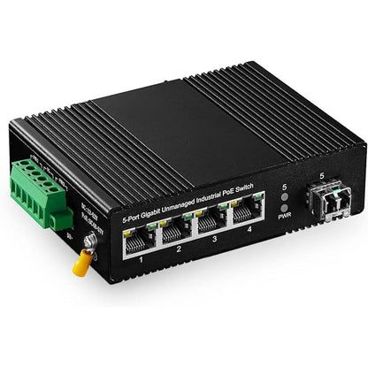 Binardat 5 Port Gigabit PoE Din Rail Industrial Ethernet – Front View