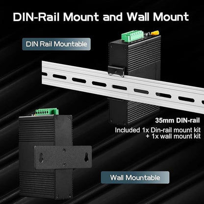 Binardat 5 Port Gigabit PoE Din Rail Industrial Ethernet – Close-up Detail