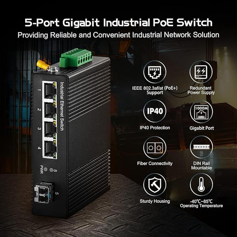 Binardat 5 Port Gigabit PoE Din Rail Industrial Ethernet – In Use