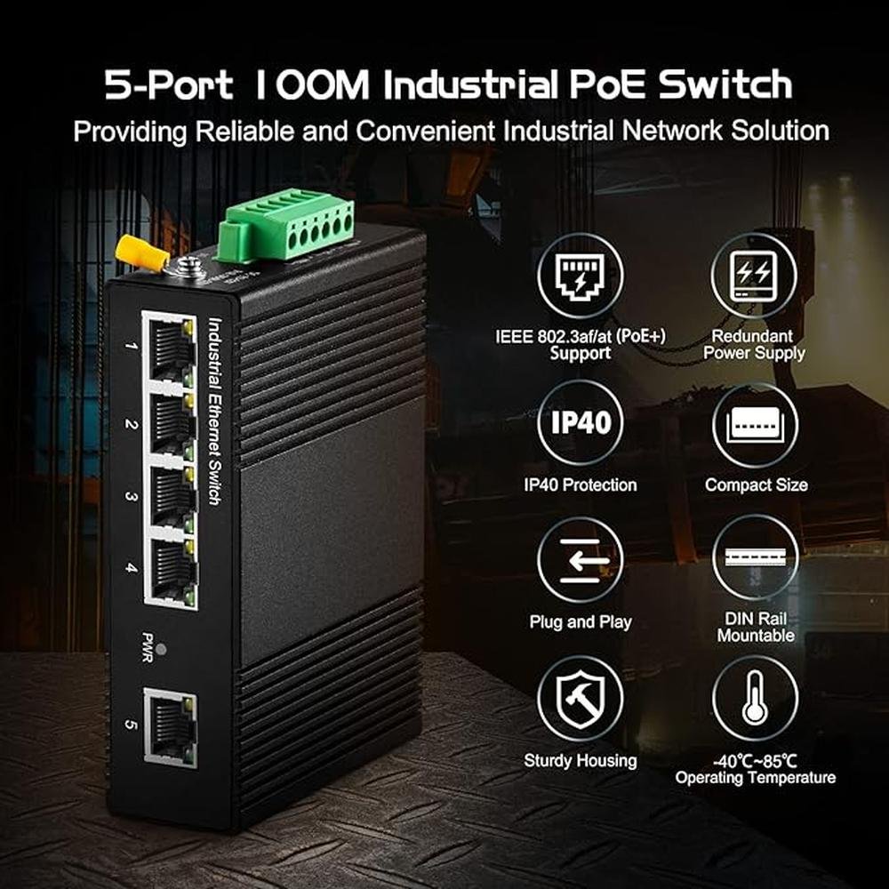 Binardat 5 Port Industrial Ethernet Switch – Side View