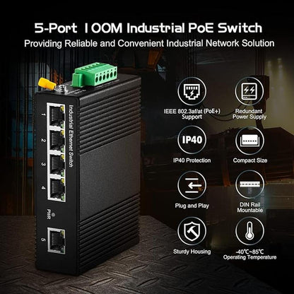 Binardat 5 Port Industrial Ethernet Switch – Side View