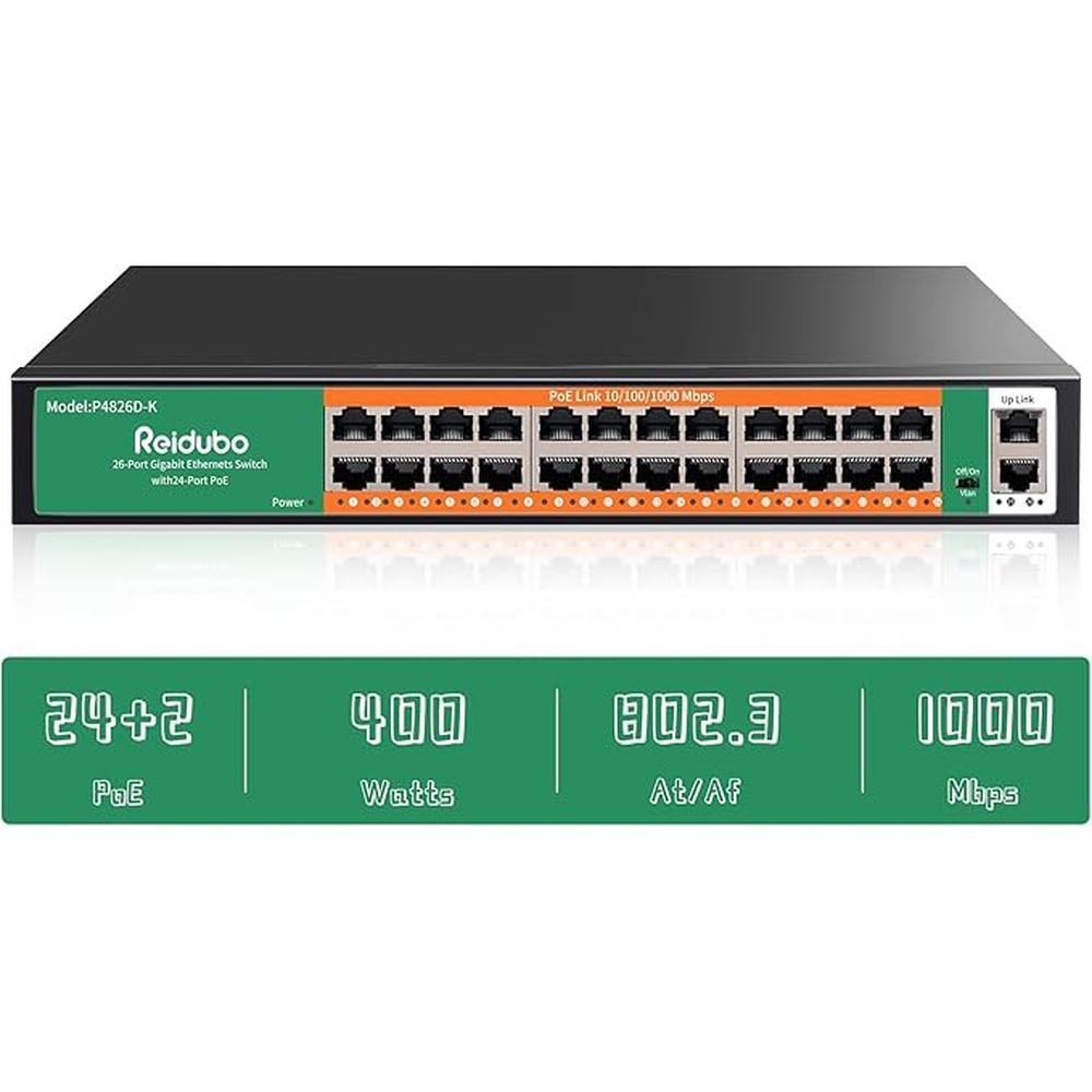 24 Port Gigabit PoE Switch with 2 Uplink Gigabit Ethernet – Front View