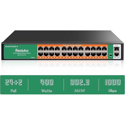 24 Port Gigabit PoE Switch with 2 Uplink Gigabit Ethernet – Front View