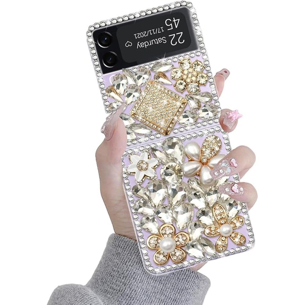 Omio Galaxy Z Flip 4 5G Case: 3D Handmade Sparkle Crystal – Front View