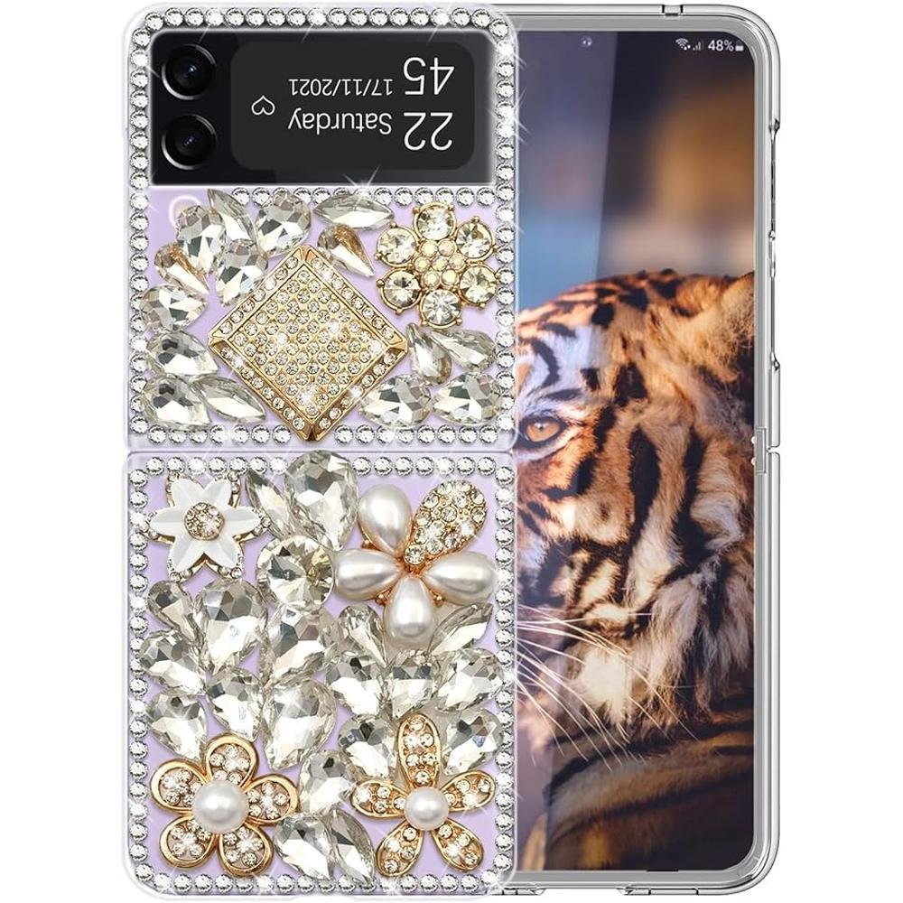 Omio Galaxy Z Flip 4 5G Case: 3D Handmade Sparkle Crystal – Side View