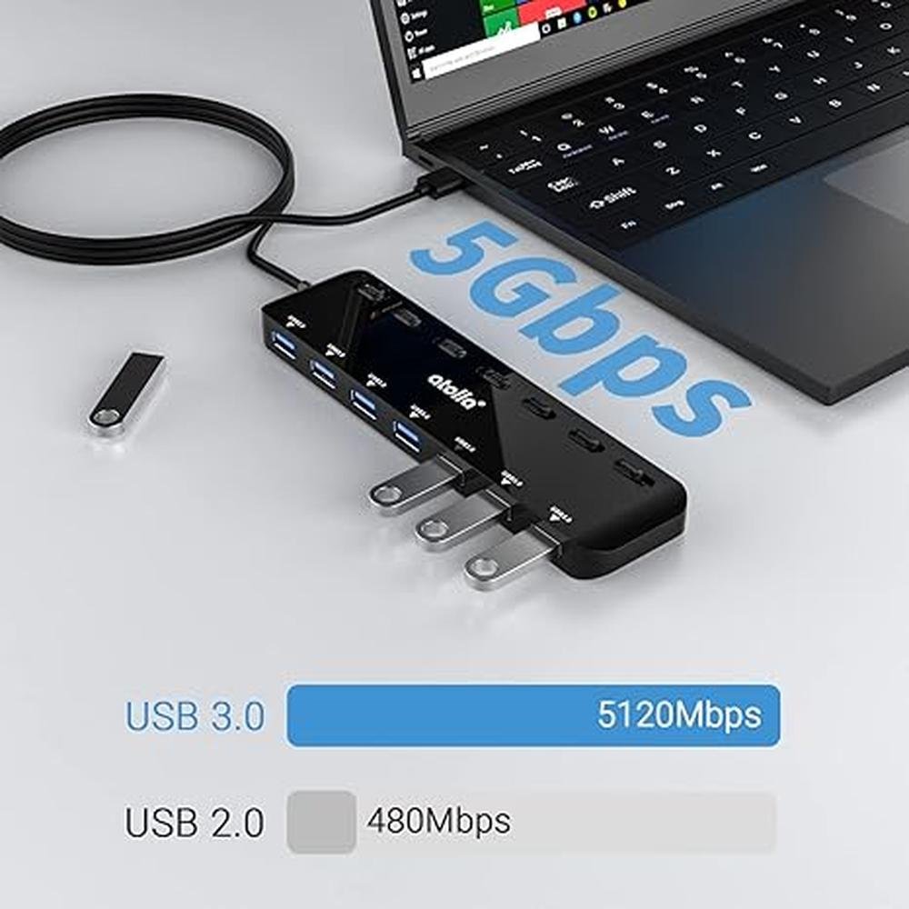 Hub Atolla: Atolla 7-Port USB 3.0 Hub Splitter – Side View