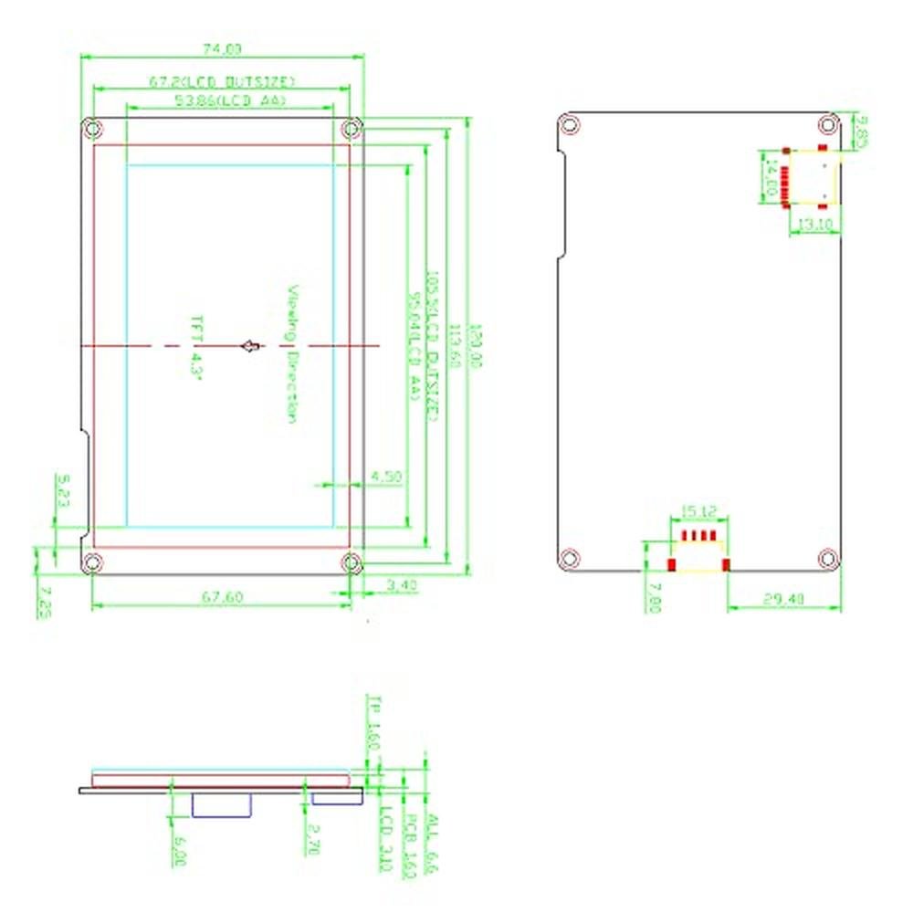 Nextion NX4827P043 011C: 4.3 Inch HMI Display – Close-up Detail