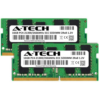 A-Tech 32GB Kit: 2x16GB DDR4 2666MHz PC4-21300 ECC SODIMM – Side View