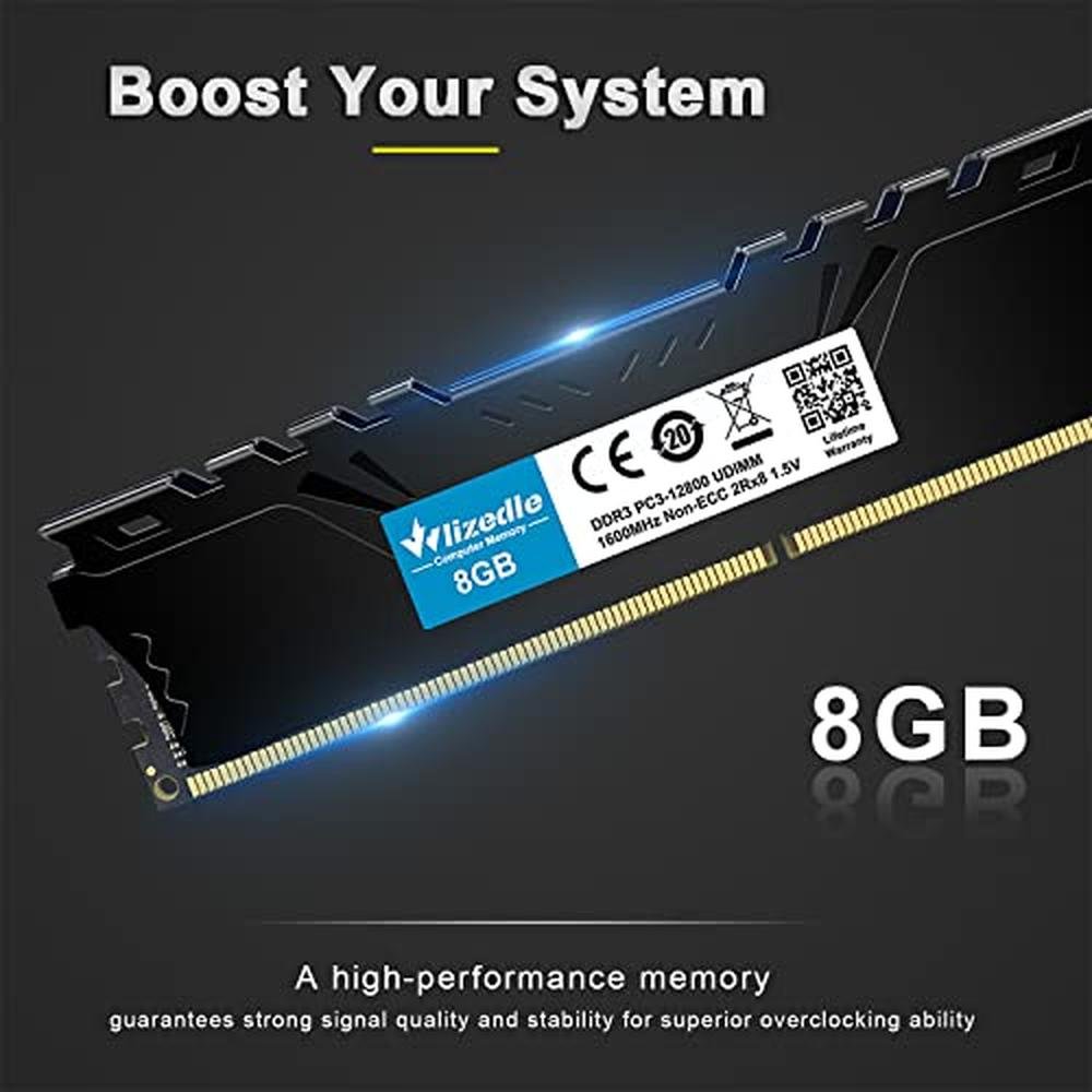 DDR3 RAM: Wlizedle 32GB Kit 4x8GB 1600MHz CL11 – Side View