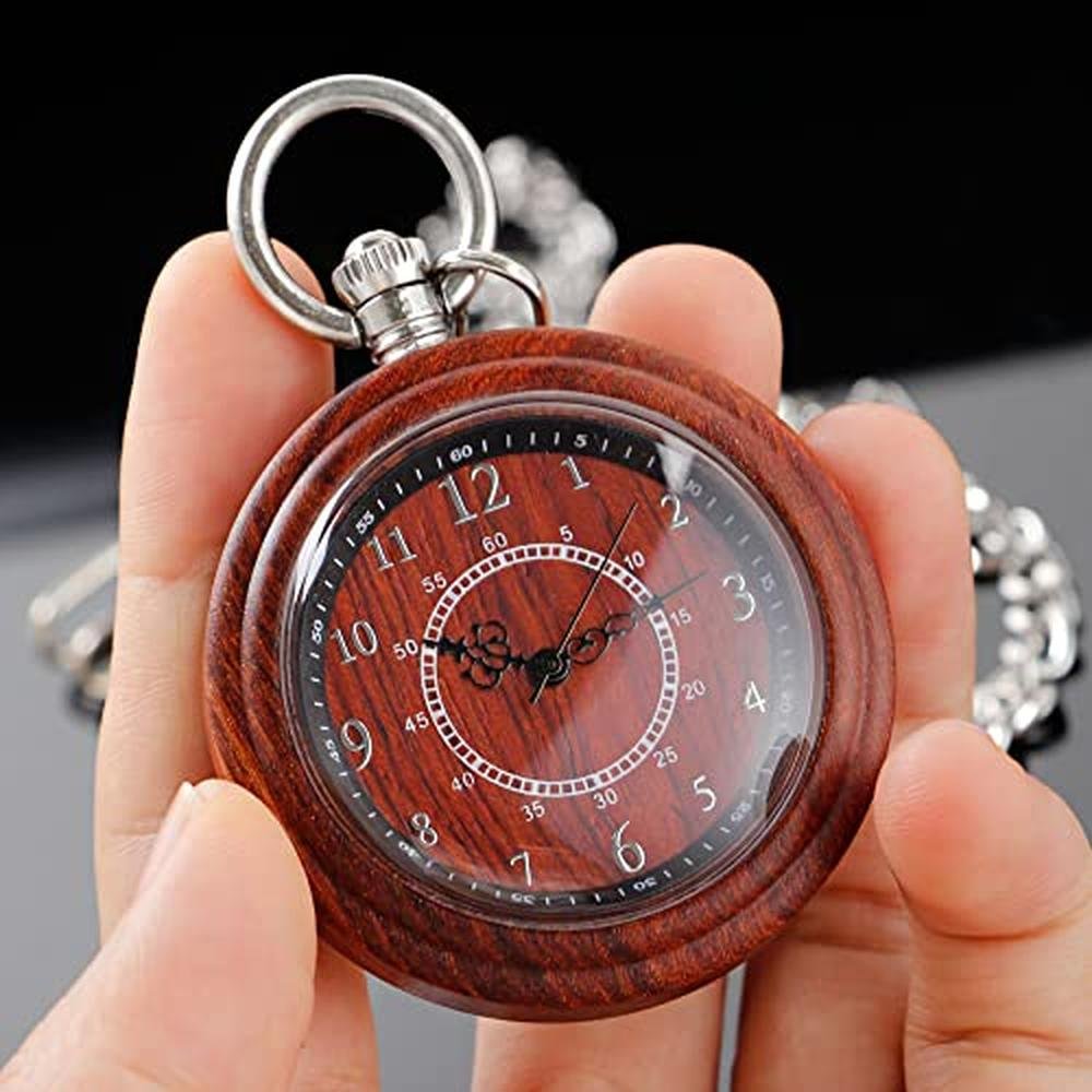 Wooden Pocket Watch: Tiong Men's Analog Quartz Watch with – In Use