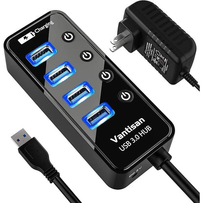 Powered USB 3.0 Hub: USB Extension 4-Port USB Hub Splitter – Front View