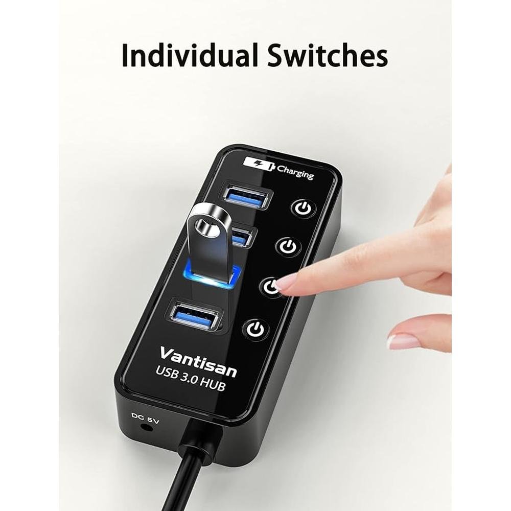 Powered USB 3.0 Hub: USB Extension 4-Port USB Hub Splitter – Close-up Detail
