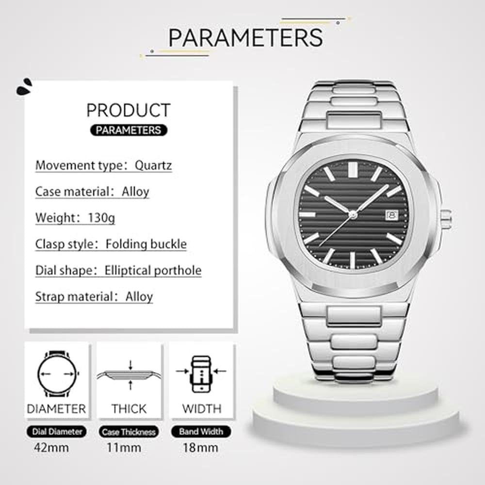 Watches Men: BARAMON Nautilus Stainless Steel Quartz – Side View