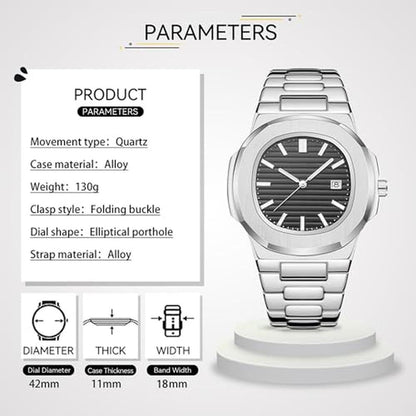 Watches Men: BARAMON Nautilus Stainless Steel Quartz – Side View