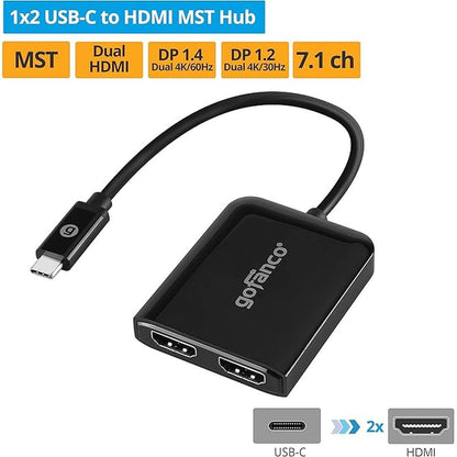 gofanco 4K 60Hz USB-C MST Hub with 2 HDMI Displays USBC to – Side View