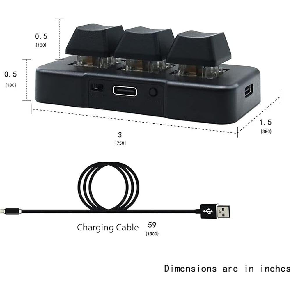 Keypad Gaming: 3-Key Mini Keypad Wireless USB 2-in-1 – Side View